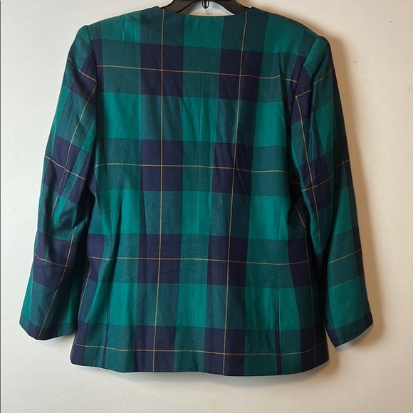 Vintage Le Suit Blazer Size 14 Blue Green Plaid Double Breasted - Picture 3 of 5